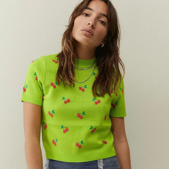 Lazy Oaf “Cherry Picked” Knitted T-Shirt – UK 6 🍒 - Picture 1 of 12